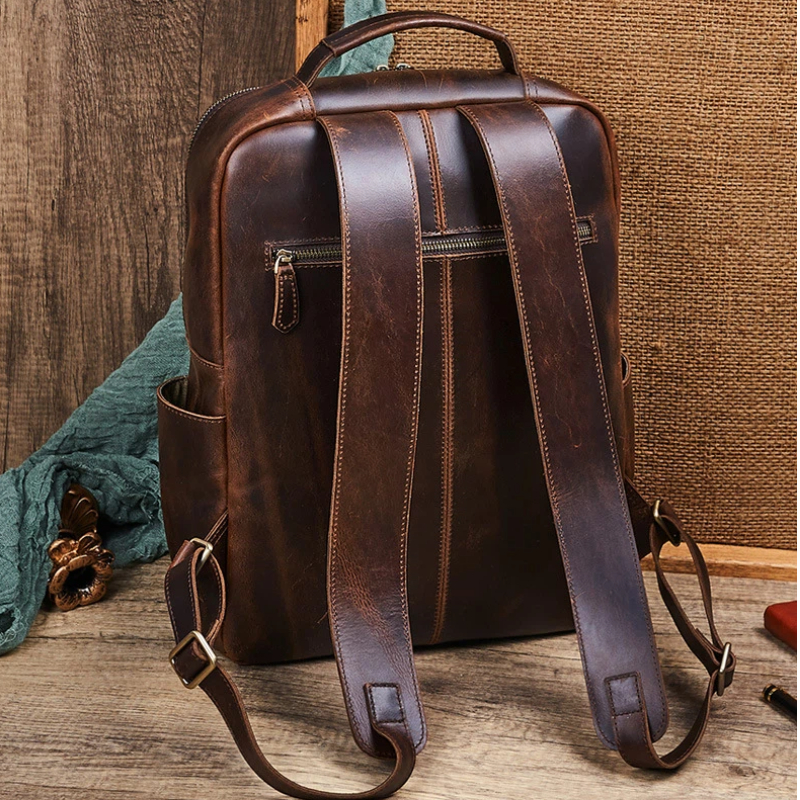 Men's Top Grain Waxed Leather  - Leather Backpack Vintage incelemesi ve fiyatı