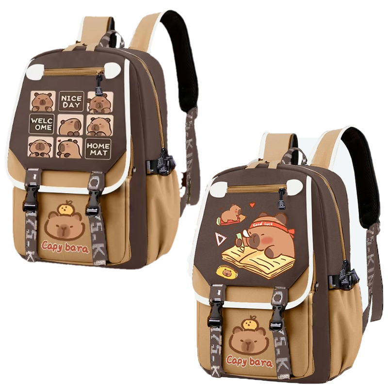 Kawaii Capybara Stylish Khaki  - School Backpack Teen incelemesi ve fiyatı