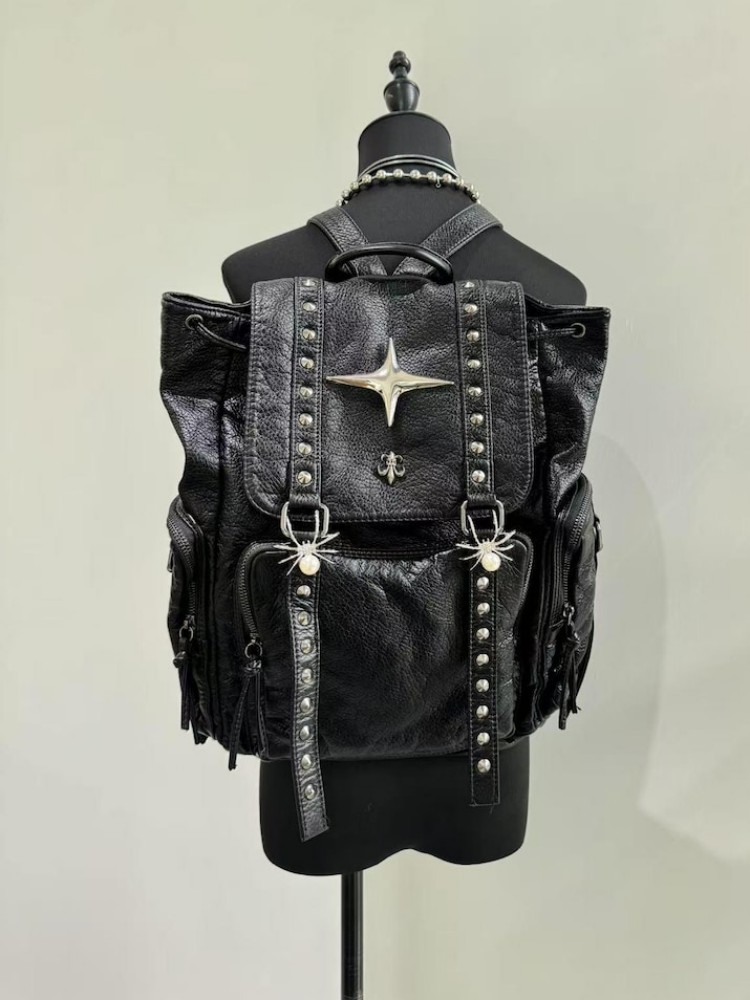 Gothic Punk PU Leather Shoulde - Leather Backpack Vintage incelemesi ve fiyatı