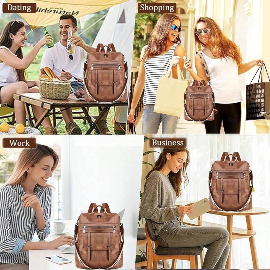 Women Fashion Vintage Brown PU - Fashion Backpack Women incelemesi ve fiyatı